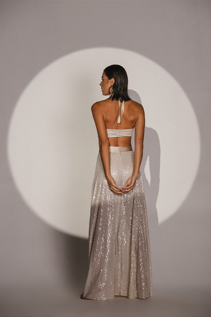 Saia Longa Paete Roupa Saia Paete Dourada Longa SAIA PAETÊ