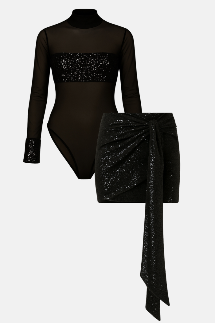 Conjunto Cingapura Body + Saia Preto