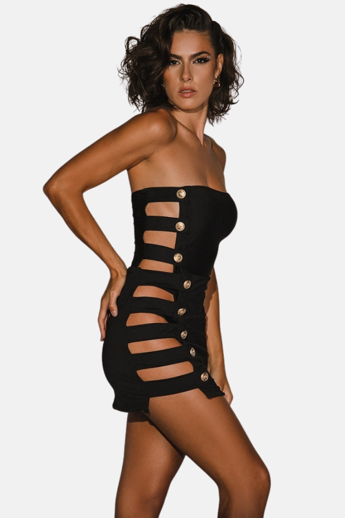 Conjunto Maiô + Saia Recortes Botão Lala Preto