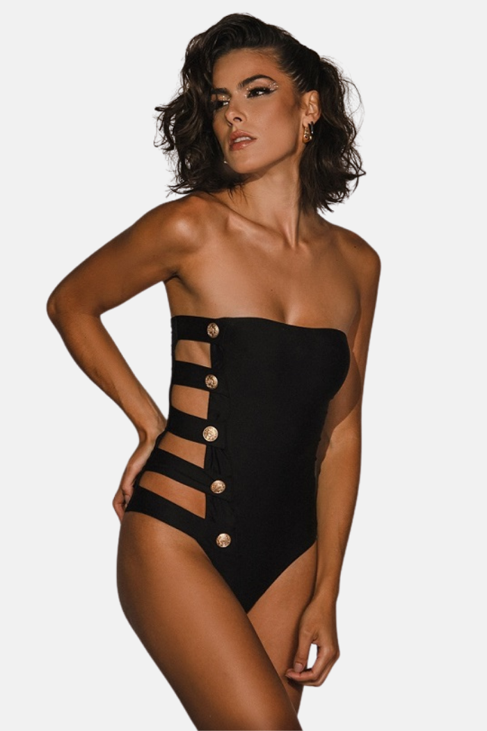 Body Maiô Tomara que Caia  Botão Luxo Lala Preto